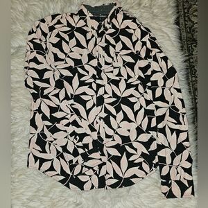 Eighth Avenue Men’s Black & Blush Leaf Print Button-Down Shirt | Large